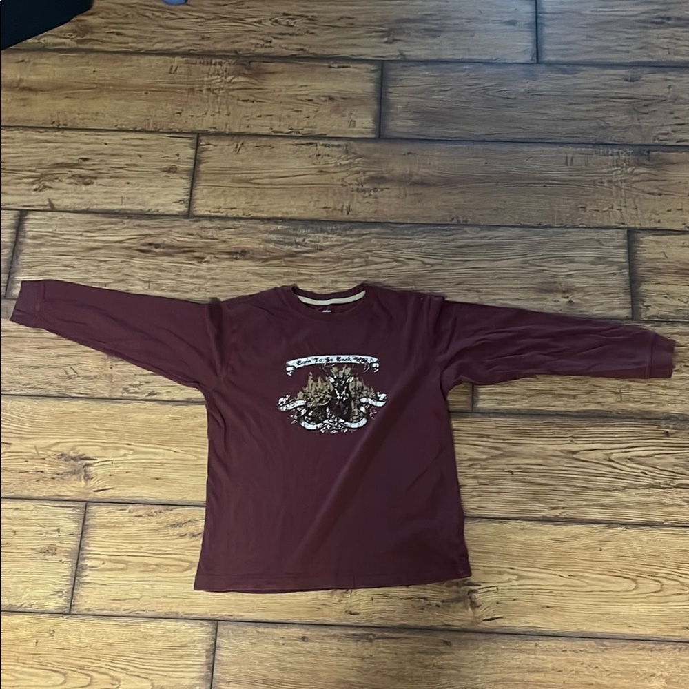 Old Navy Red Long Sleeve Tee Graphic Design
